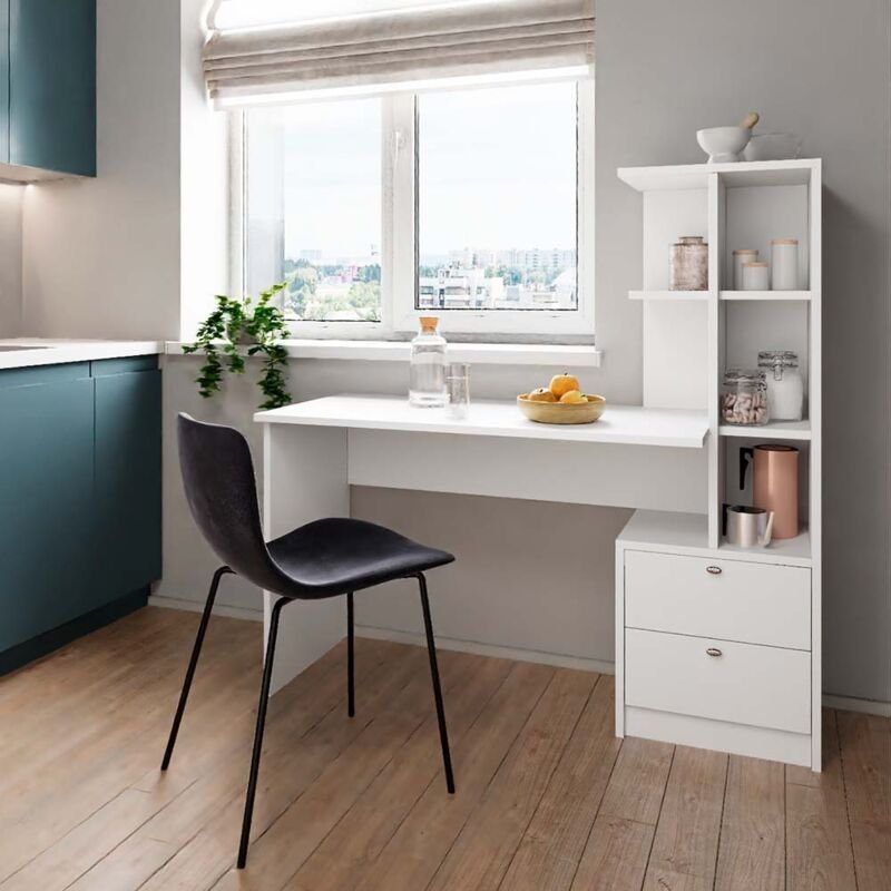 Vicco - Esstisch Denton, Weiß, 136 x 55 cm mit 2 Schubladen