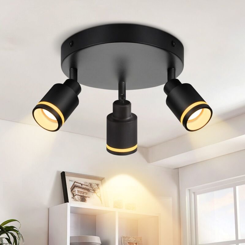 Deckenstrahler Modern Deckenleuchte 3 Flammig: Schwenkbar Deckenspots GU10 Deckenlampe Küchenlampe Metall Schwarz Flurla...