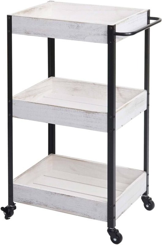 HHG - Servierwagen 678, Küchenwagen Barwagen Teewagen Beistellwagen Rollwagen, Massiv-Holz shabby weiß