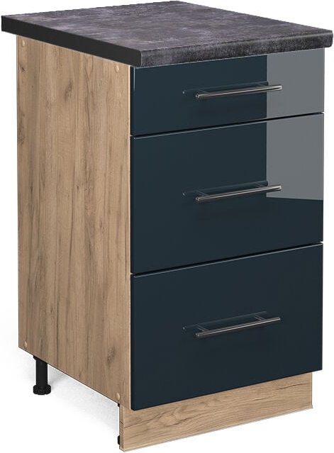 Vicco - Küchenunterschrank Fame-Line, Dunkelblau Hochglanz, 50 cm , ap Anthrazit