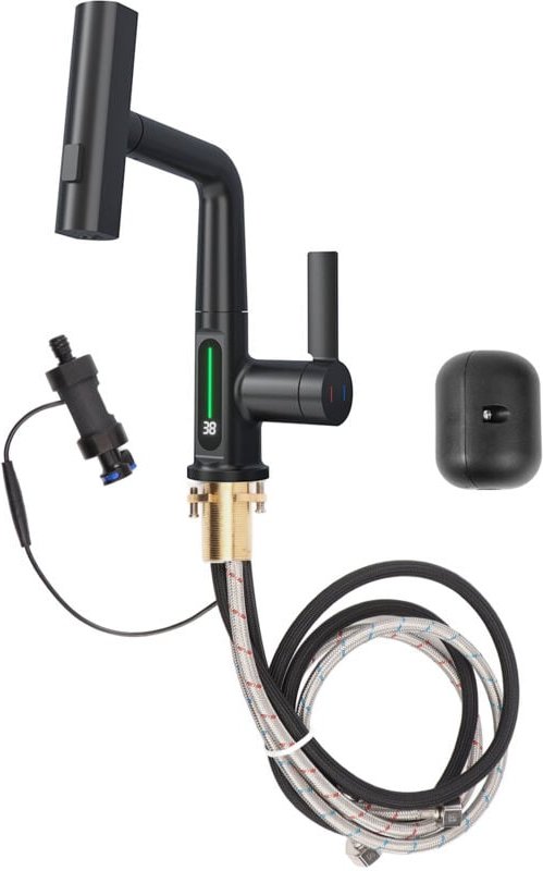 WC-Waschtischarmatur mit 5 Wasserflussmodi, Badezimmerarmatur, LED-Temperaturanzeige, universeller Kupfer-G1/2-Anschluss...