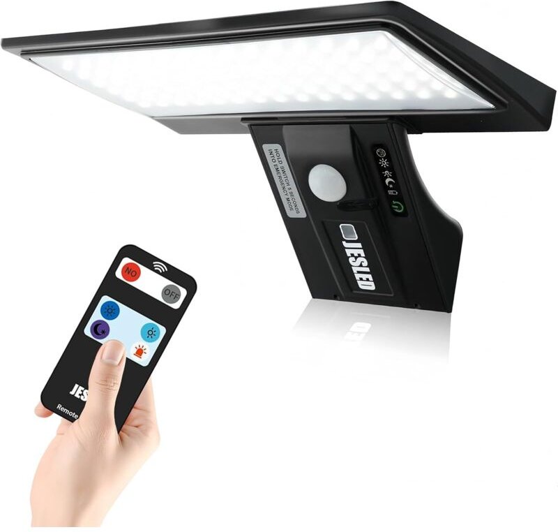 Solar-Außenleuchte mit Fernbedienung, 2600-mAh-Akku und Bewegungsmelder, wasserdichte, kabellose Solar-Sicherheitsleucht...