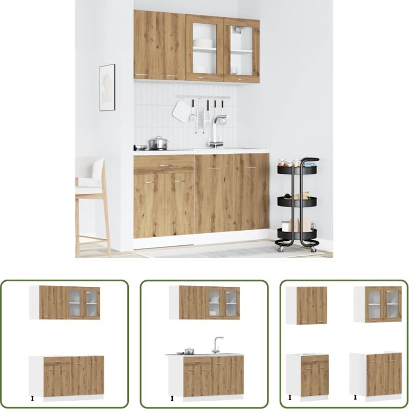 vidaXL Küchenmöbel - 4-tlg. Küchenschrank-Set Lyon Artisan-Eiche Holzwerkstoff
