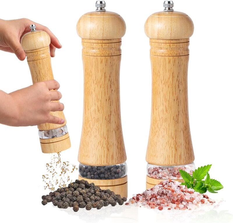 2er-Set Salz- und Pfeffermühlen aus Eichenholz – 20,3 cm – nachfüllbar mit verstellbarem Rotor