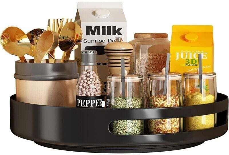 Drehbarer Metalltablett aus Stahl für Schrankorganisator, drehbares Gewürzregal für Vorratsschrank-Organizer-Tisch, 25 c...