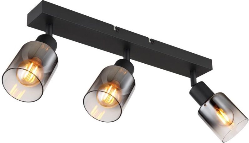 Deckenleuchte 3 Strahler schwarz Spotleuchte Rauchglas Deckenstrahler Spots schwenkbar, Glas Metall, 3x E14 Fassung, LxB...