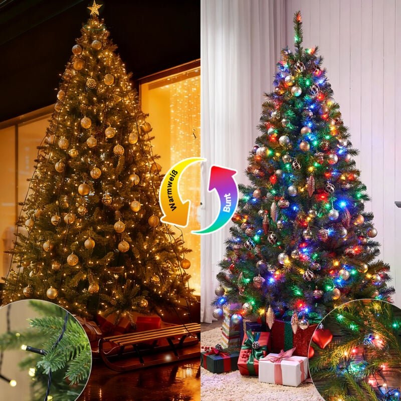 Weihnachtsbaum Lichterkette weihnachtsbaumbeleuchtung Warmweiß & Bunt 2m 280 LED 9 Modi mit 8 Girlanden für 150cm - 240c...