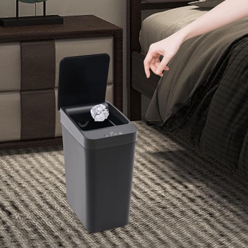 Automatischer Mülleimer, Intelligenter Mülleimer, Bewegungssensor-Mülleimer für Küche und Büro, 9L Kapazität (Schwarz)