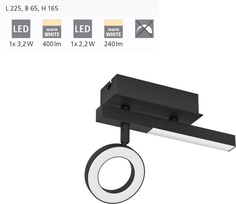 Eglo LED Spot Cardillo 2 schwarz 22,5 x 6,5 cm Deckenlampen & Kronleuchter