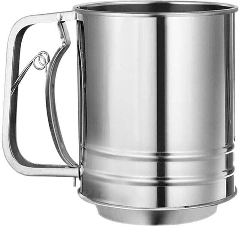 Backmehlsieb, silberner Mehlsiebbecher aus Edelstahl zum Filtern von Mehl, Kakaopulver und Puderzucker. - KZQ