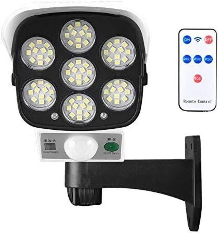 Solar-Außenleuchte mit drahtlosem Bewegungsmelder und Attrappe einer Sicherheitskamera, wasserdicht nach IP66, 77 LEDs, ...