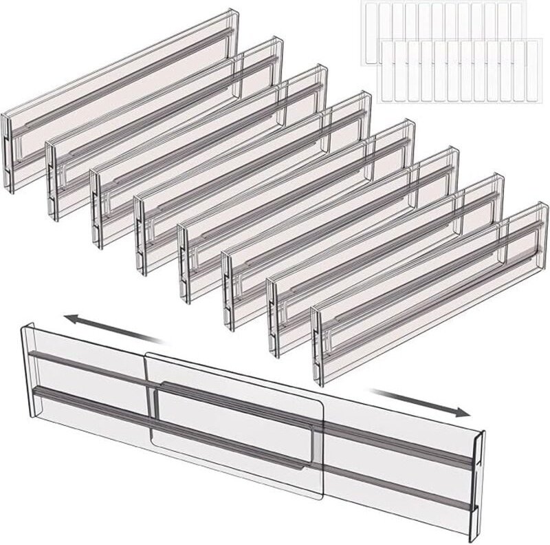 8-teiliges Set verstellbarer Schubladeneinsätze, ausziehbar von 27,5 bis 52 cm, verstellbarer Schubladenorganizer für Kü...