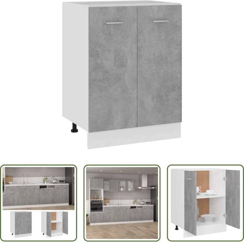 Küchenregal - Unterschrank Lyon Betongrau 60x46x81,5 cm Holzwerkstoff