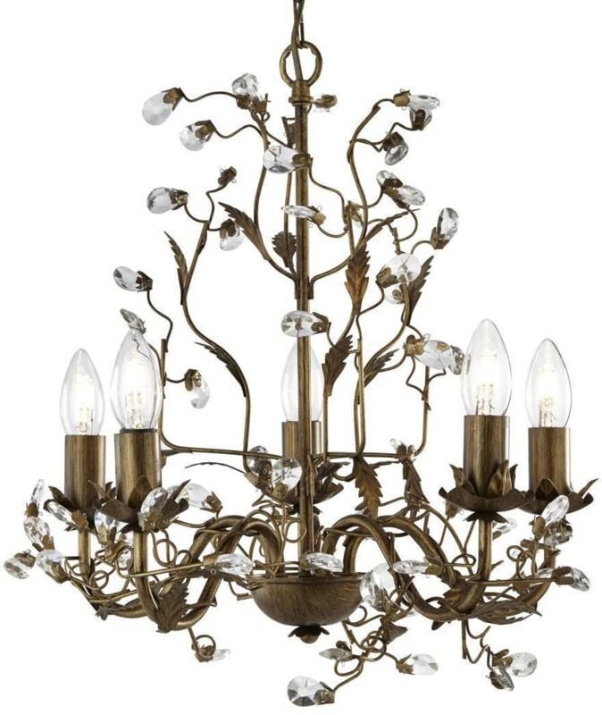 Searchlight Almandite - 5 leichte mehrarmige Deckenanhänger Blumenblätter Braungold mit Kristallen, E14