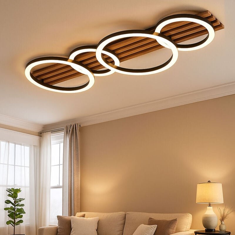 Globo Lighting - led Deckenlampe Schlafzimmerlampe Deckenleuchte Wohnzimmerlampe Holzlampe Ringe Design braun, 30W 1500l...