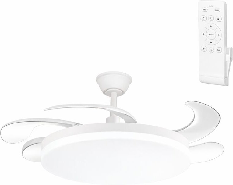 Weißer Gleichstromventilator mit Sommer-/Winterfunktion, 59 W, 6980 lm