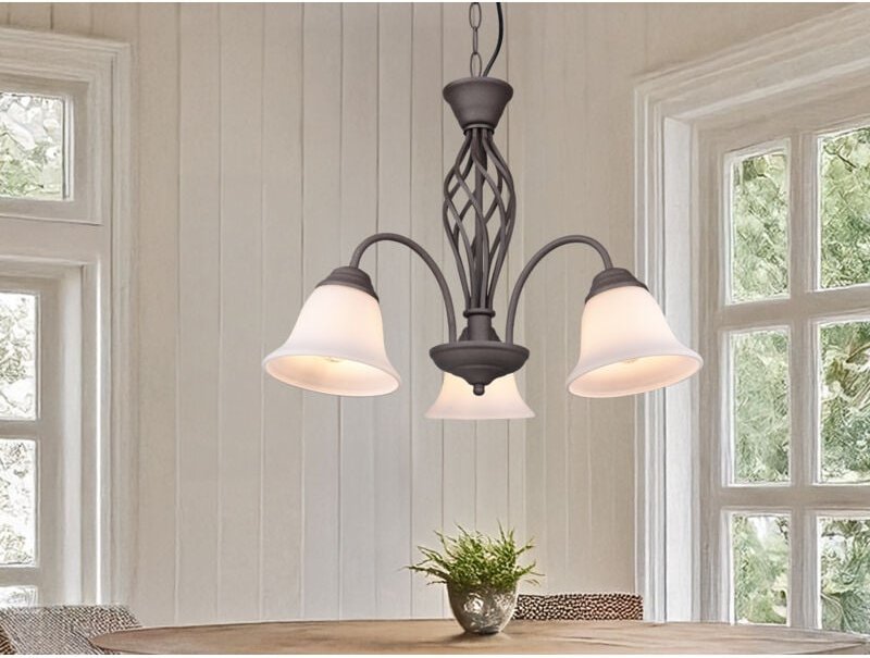 Pendelleuchte rustica 3-flammig in Rostoptik mit Glasschirmen, ø 55cm