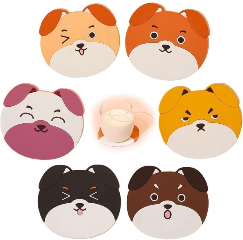 CSPARCV 6er-Pack Silikon-Untersetzer mit Hundemotiven, niedliche Hunde-Untersetzer, dekorative Glasuntersetzer, Unterset...