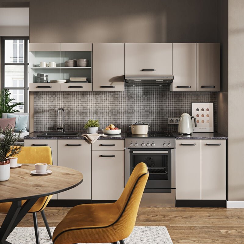 Küchenzeile R-Line, Cashmere/Anthrazit, 240 cm , AP Anthrazit, Vicco