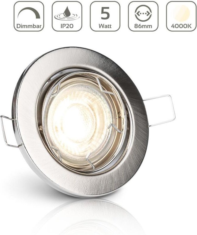 Einbauspot IP20 rund schwenkbar Sprengring - Farbe: Edelstahl-gebürstet - LED Leuchtmittel: GU10 5W neutralweiß dimmbar