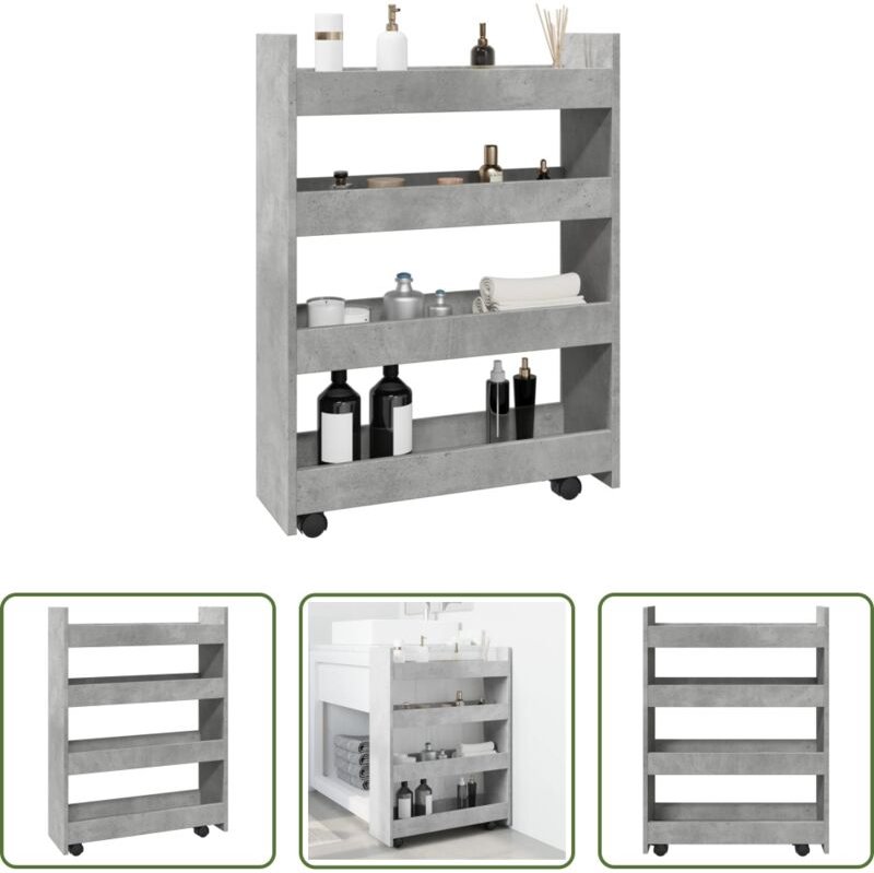vidaXL Küchenwagen - Aufbewahrungswagen Schmal 4 Etagen Betongrau Holzwerkstoff
