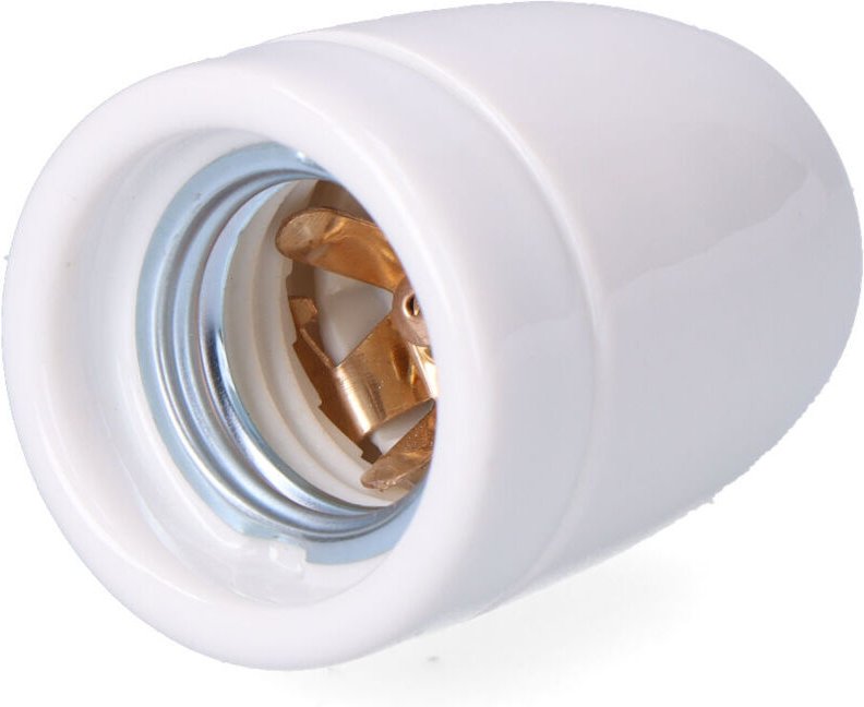 Vintage Keramiklampenfassung E27, 100 W 250 V, Weiß, ø47 x 59 mm (mit Schrumpfschlauch)