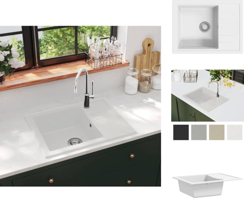 Küchenspülen & Spülbecken - Living Küchenspüle mit Überlauf Oval Weiß Granit