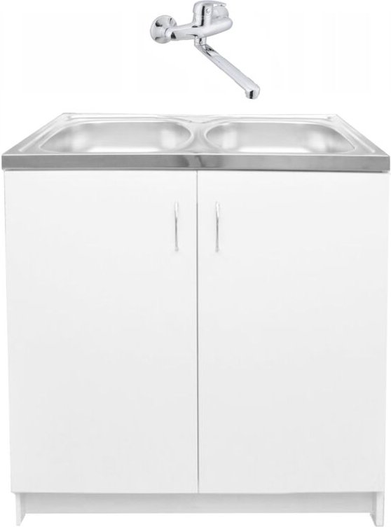 STAMAR Küchenschrank mit Doppelspüle - 80 x 50 cm - Weiß - Elegantes Design - Hochwertige Materialien