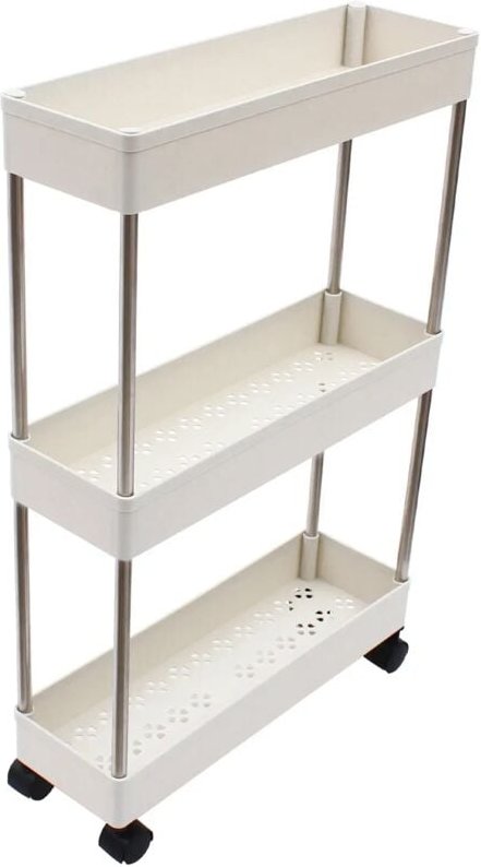 Weiß Küchenwagen mit 3 Ebenen, Schmale Rollwagen Nischenregal auf Rollen, Servierwagen platzsparendes Badregal und Küche...