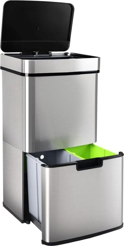 Gardtech - Mülleimer Küche 62 Liter Automatisch Abfalleimer mit Sensor 3 fächer Mülltrennsystem mit Softclose-Deckel Kle...