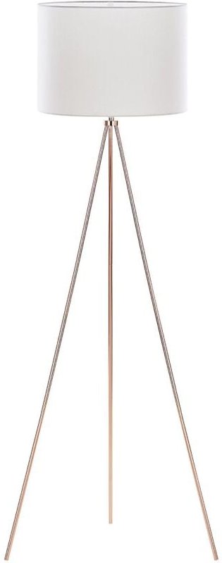 Stehlampe Kupfer und Weiß Metall 148 cm runder Stoffschirm dreibeiniges Stativ langes Kabel mit Schalter Minimalistische...