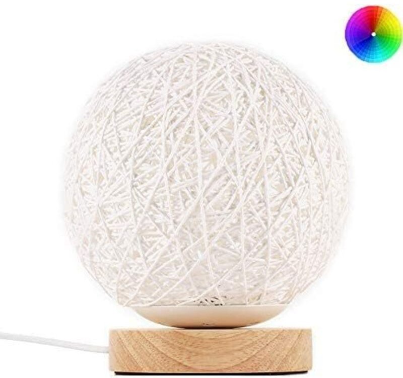 Tischlampe aus Holz, LED-Nachtlicht aus Rattan, RGB-Nachttischlampe mit handgestricktem Schirm und Fernbedienung für Sch...