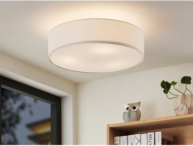 Trio - Runde Deckenleuchte hotel mit Stoffschirm in Weiß Ø50cm