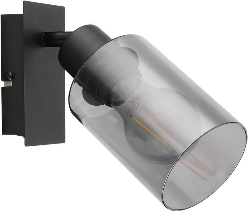 Wandleuchte schwarz Schlafzimmerlampe Bettlampe Rauchglas Wandlampe mit beweglichem Strahler, 1x E27, BxH 9 x 20 cm