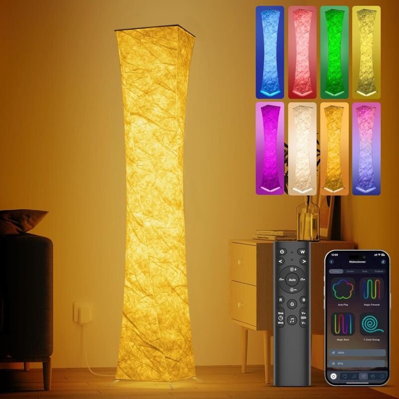 Antenlicht LED Stehlampen 155cm RGB Stehleuchte mit APP Musik Sync Fernbedienung Sofalampe Standleuchte Farbwechsel lamp...