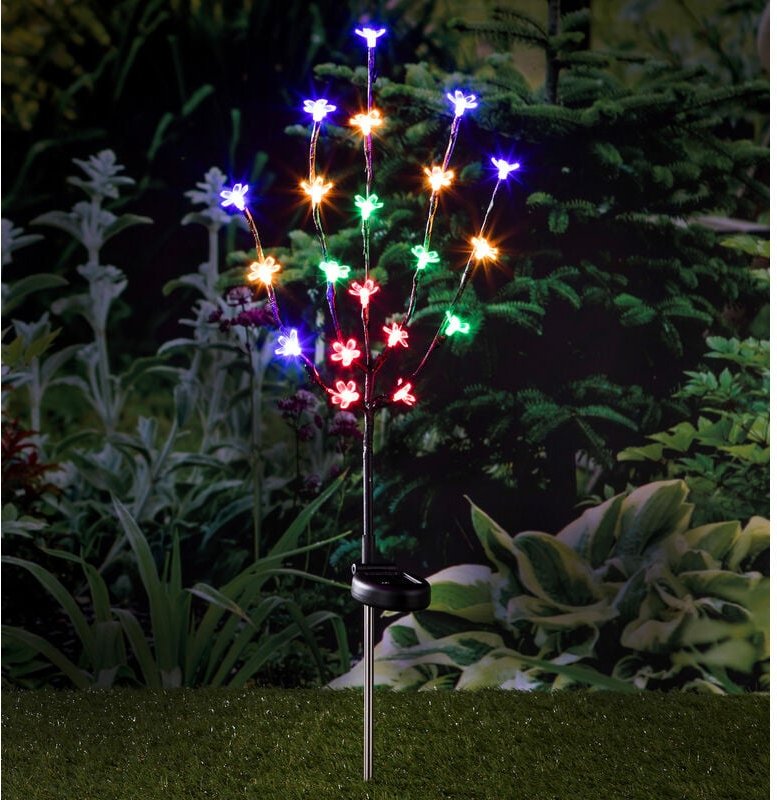 Led Solar Kirschblüten Stecker - 80 cm - Deko Garten Beleuchtung mit 20 bunten led - Deko Blüten Leucht Stab Balkon Terr...