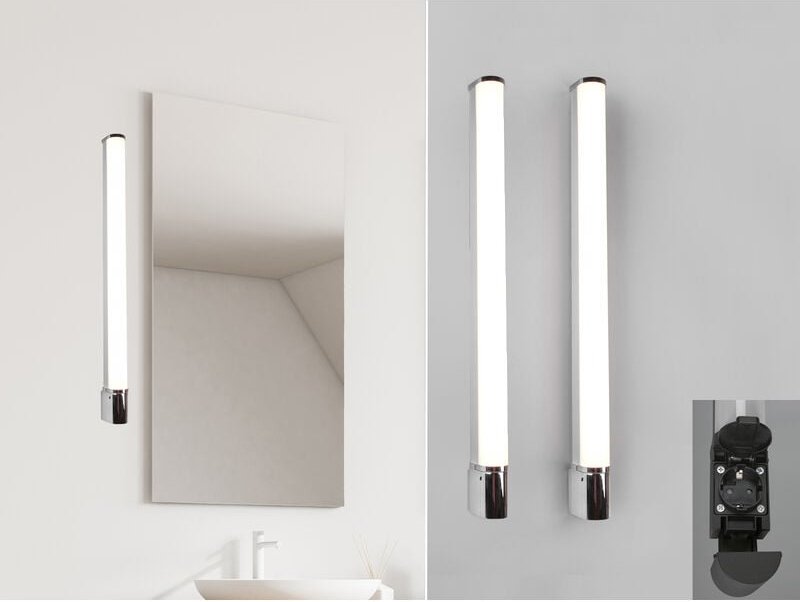 LED Bad Wandleuchten 2er Set mit Steckdose Chrom - Spiegelleuchten, B: 79cm