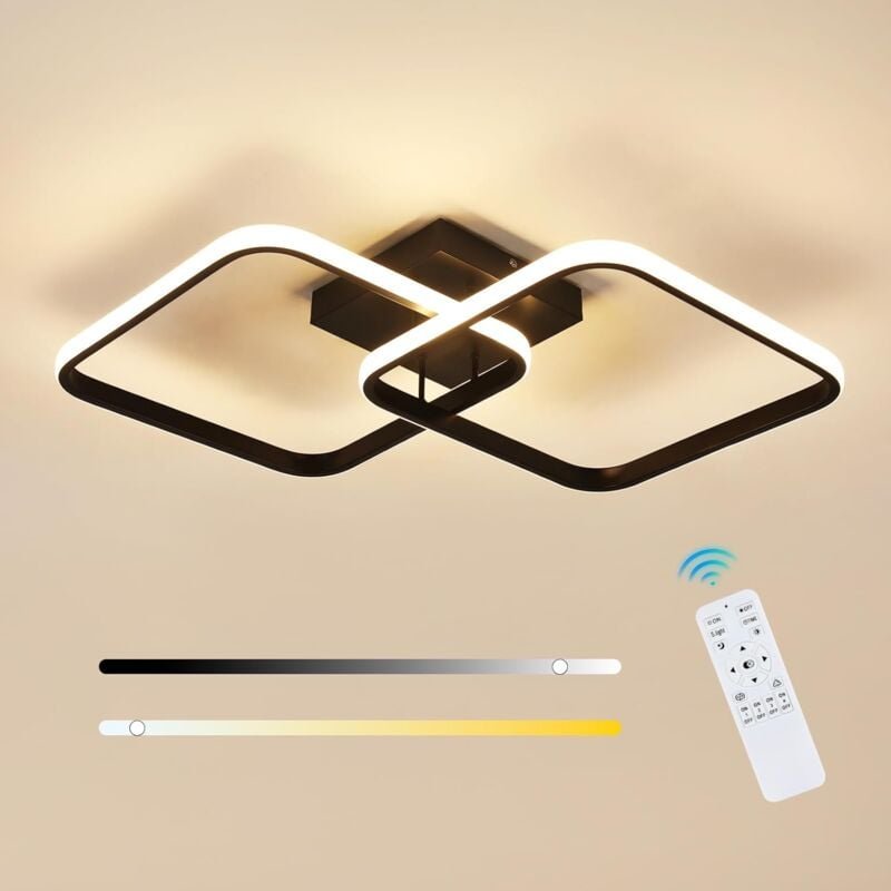 Goeco - Dimmbare LED-Deckenleuchte, 50 w, 5625 lm, schwarze quadratische Deckenleuchte aus Acryl mit Fernbedienung, 3000...