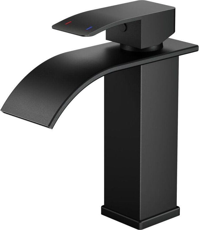 Grifo de Baño Negro, Grifo de Lavabo en Cascada con Pico de 110 mm de Altura, Ahorrador de Agua y Energía.