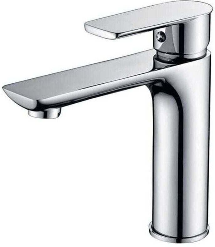 Waschtischarmatur mit quadratischem Griff aus Messing, Einhebelmischer für Warm- und Kaltwasser, Silber (ohne Schlauch)