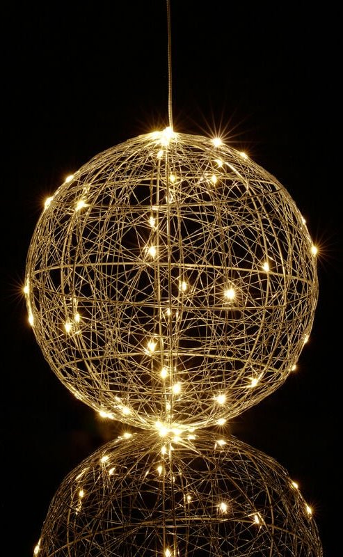 Relaxdays - led Dekokugel, batteriebetrieben, Drahtkugel, Hängen & Stellen, langes Kabel, Leuchtkugel, ø 25 cm, silber