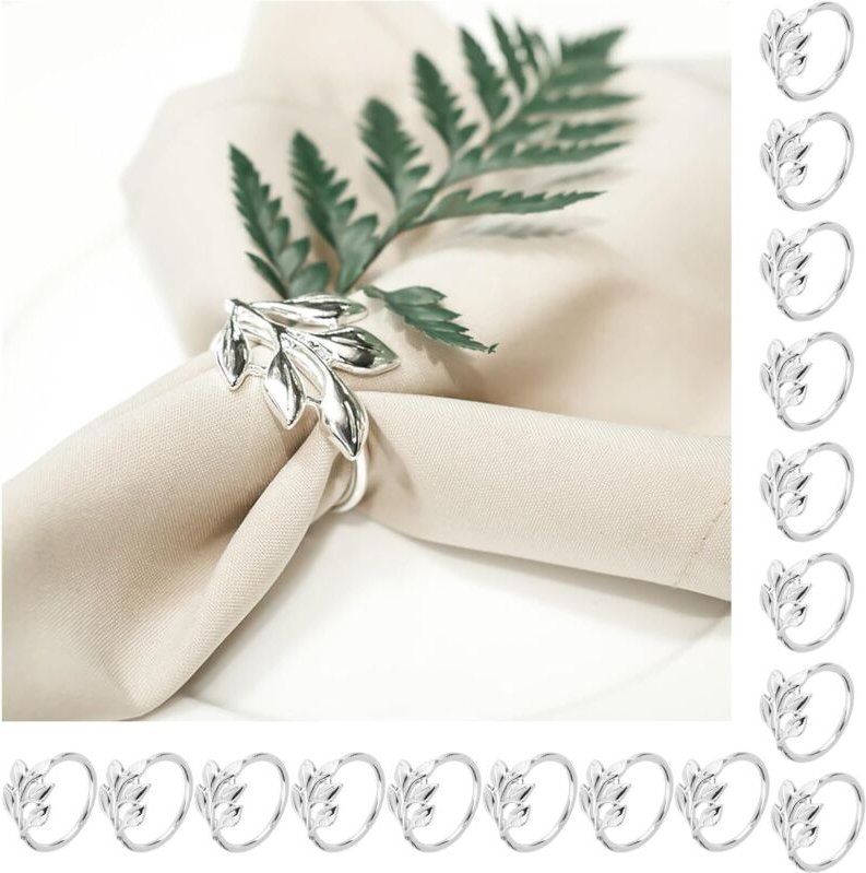 Set mit 16 silbernen Serviettenringen aus Metall, elegante Schlaufen für Thanksgiving, Hochzeiten oder Familienessen
