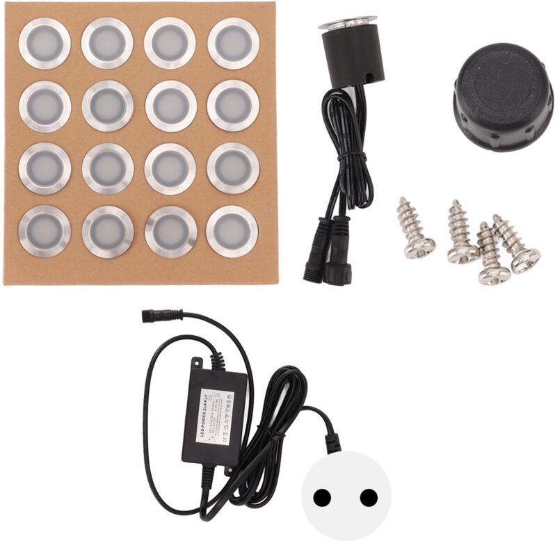 Eosnow 16pcs LED -Deck leichter Edelstahl PC IP67 wasserdicht in gemahlener Lampe für Gartenhoftreppen