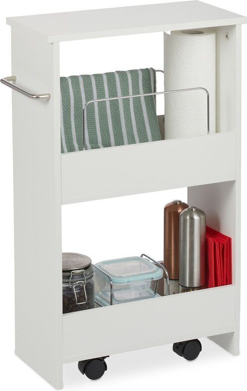 Nischenwagen, 2 Fächer, Nischenregal mit Rollen, 20 cm breit, schmales Regal Bad & Küche, mdf, Rollregal, weiß - Relaxda...