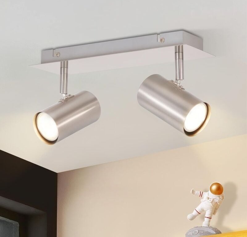 Led Deckenleuchte 2 Flammig GU10 - Deckenstrahler Schwenkbar 330° Nickel Flur Deckenlampe Innen Modern Deckenspots Wands...