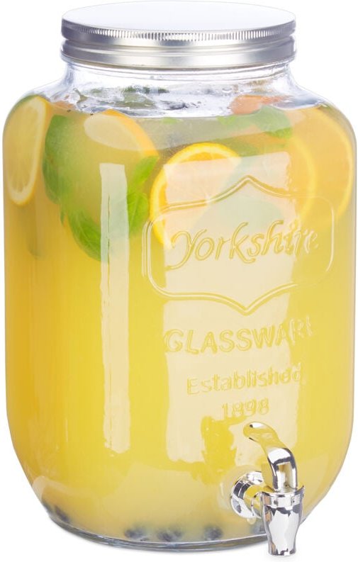 2 x Getränkespender 8 l, Glas, Zapfhahn, Retro Saftspender Gastro, Vintage Limonadenspender Gartenparty, klar