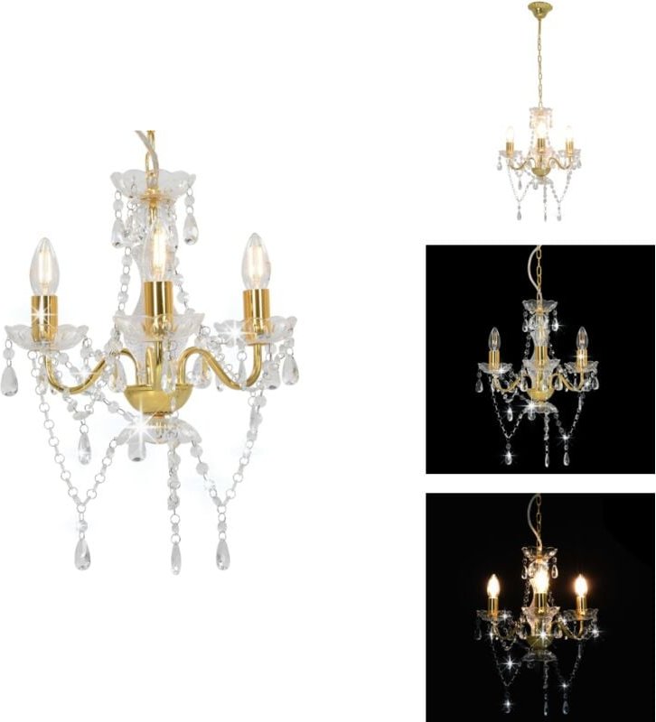 Kronleuchter mit Perlen Goldfarben Rund 3×E14 - Kronleuchter - Pendelleuchte - Wohnzimmer Deko - LED Lampe - Goldener Kr...