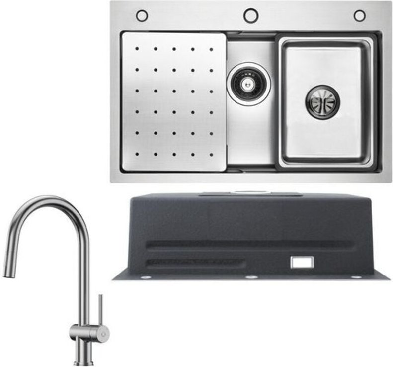 Küchenspüle aus Edelstahl 70x45cm Gebürstete Mit Abtropffläche + Ausziehbarer Küchenarmatur gebürstete Mit 2 Strahlarten...