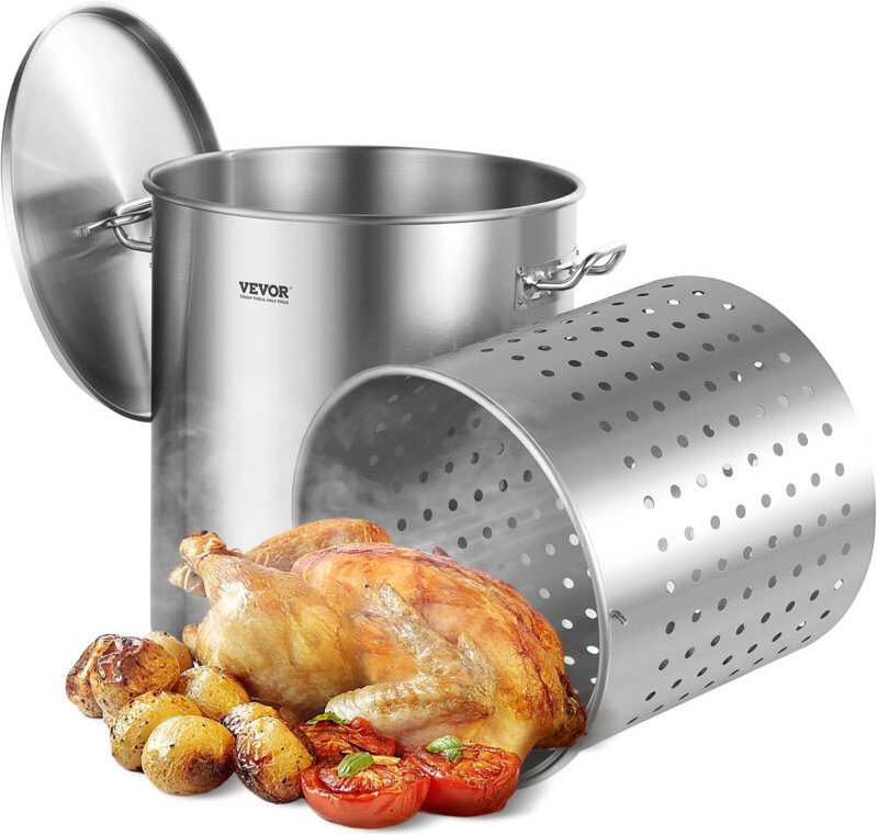 VEVOR Suppentopf Edelstahl, 60,5 L Großraumtopf, Kochgeschirr-Saucentopf mit Korb & Deckel & Griff, Suppentopf in Handel...