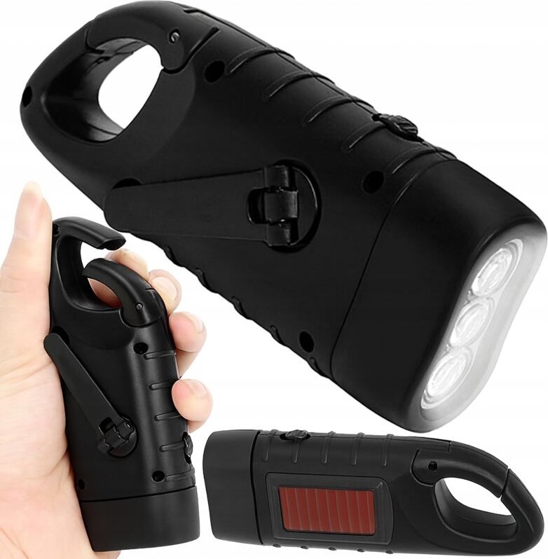 Solar-Taschenlampe mit Kurbel schwarz (100) GABA